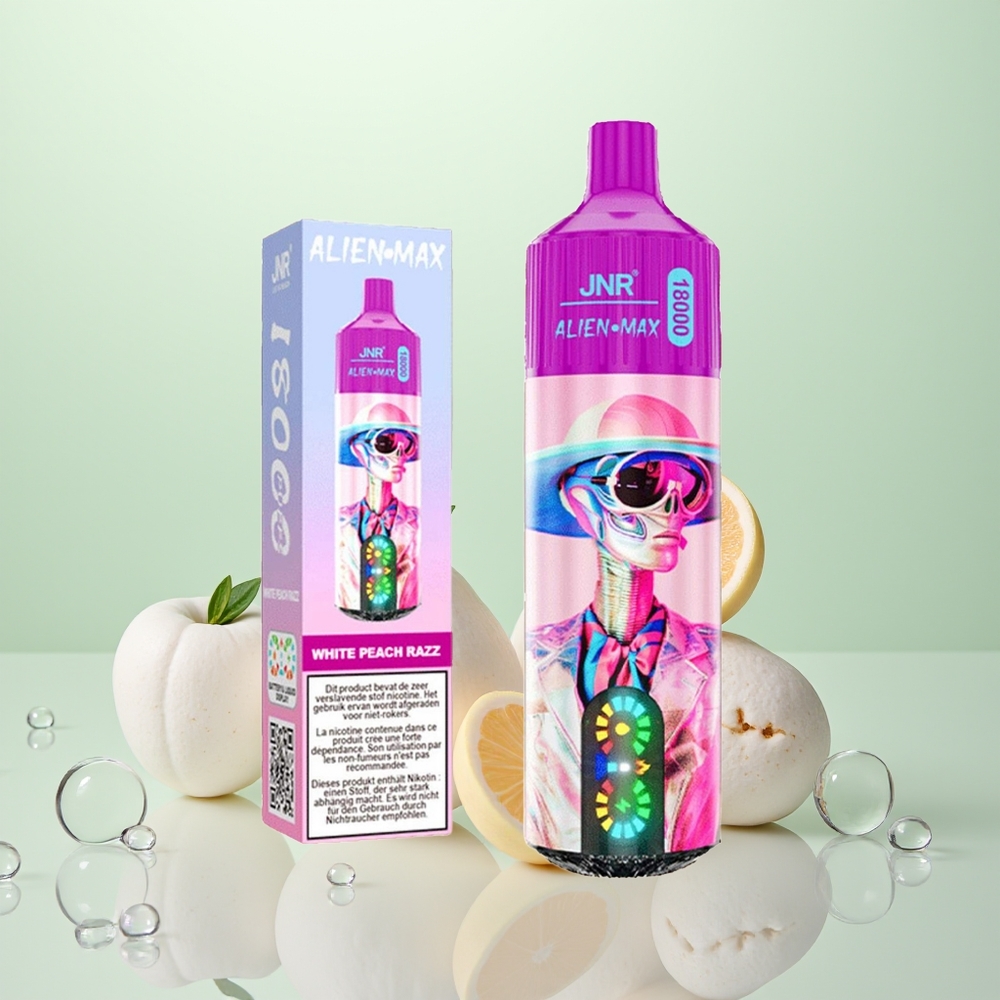 JNR Alien Max 18000 Pêche Blanche Framboise Double Mesh & Charge Rapide
