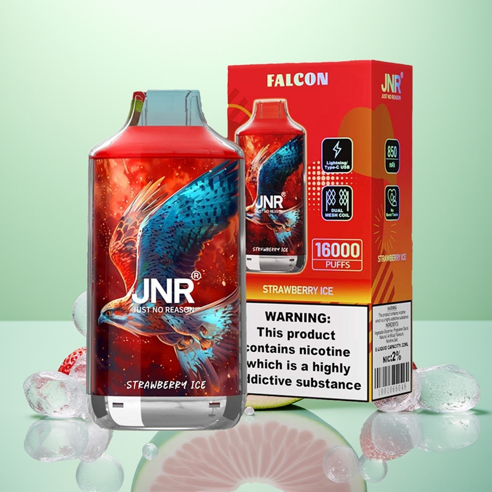 JNR Falcon 16000 Glace Fraise Dual Mesh 850mAh Type C LED 22ml 2%
