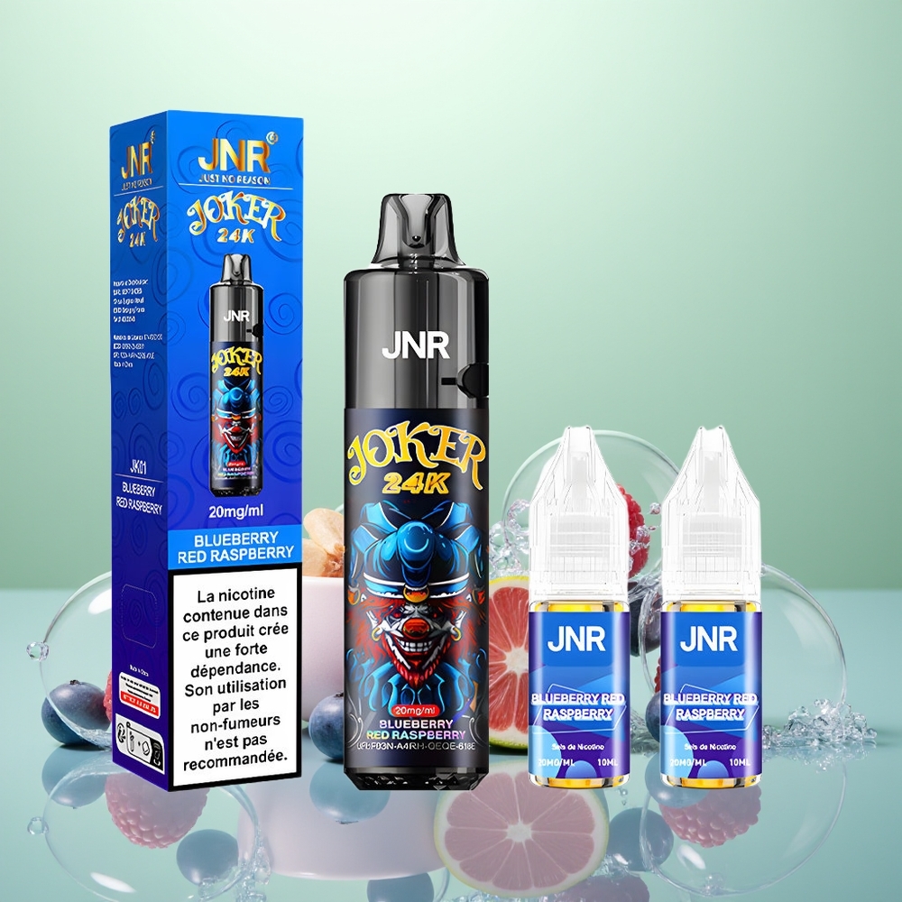JNR Joker 24K Myrtille Framboise Rouge avec Recharge Latérale et Niveau de E-liquide Visible