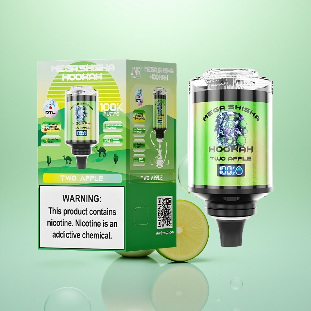 JNR Mega Shisha Hookah 100K Deux Pommes Lumière Interactive et Flux d\'Air Réglable