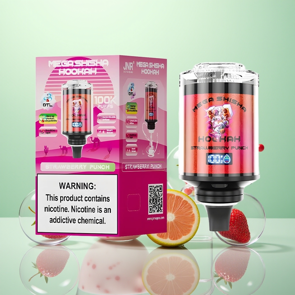 JNR Mega Shisha Hookah 100K Fraise Éclat avec 60ml et 2% Nicotine