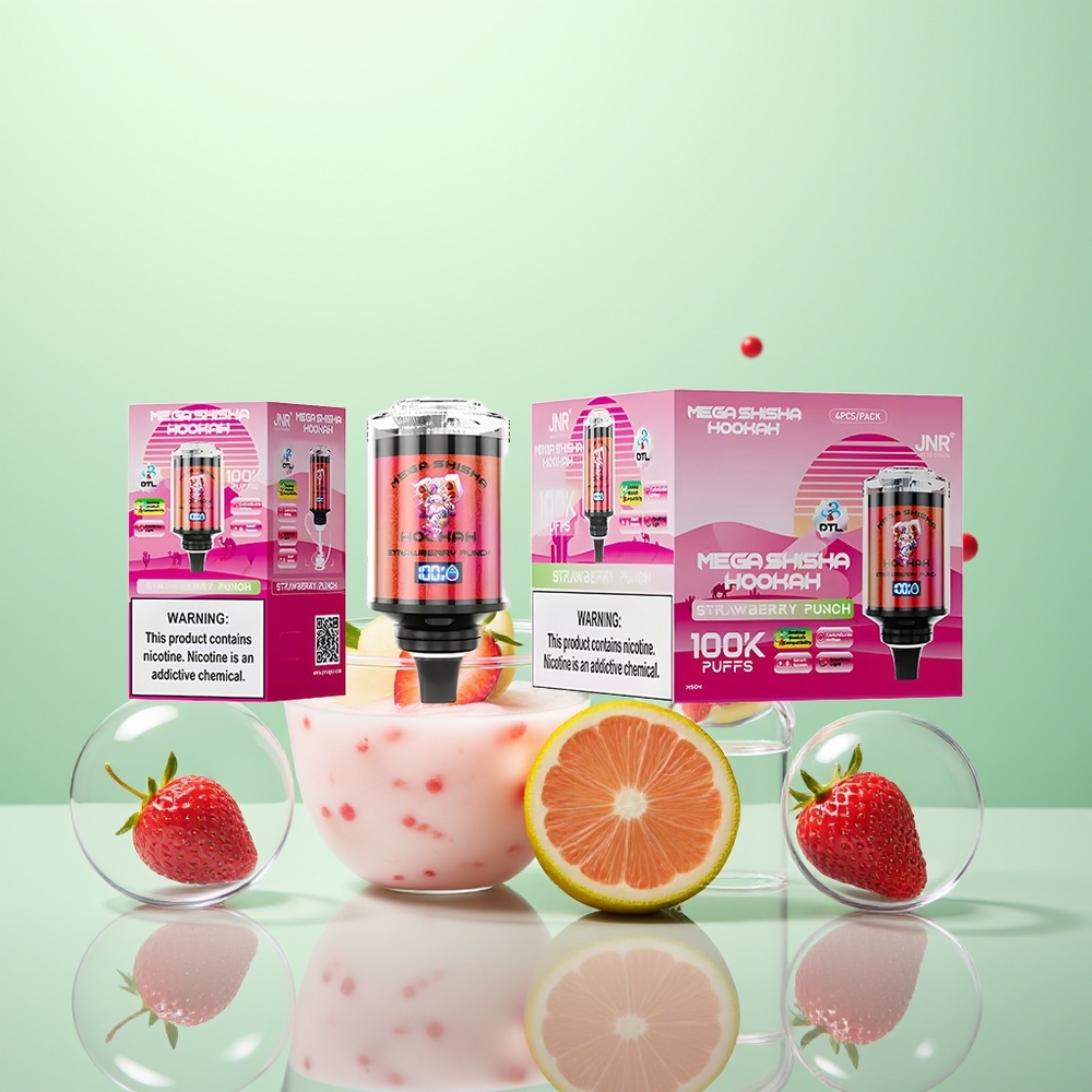 JNR Mega Shisha Hookah 100K Fraise Éclat avec 60ml et 2% Nicotine