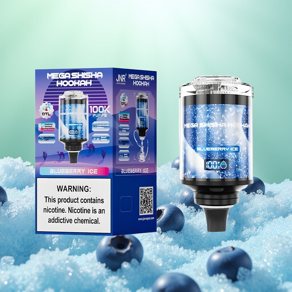 JNR Mega Shisha Hookah 100K Glace Myrtille Lumière Interactive