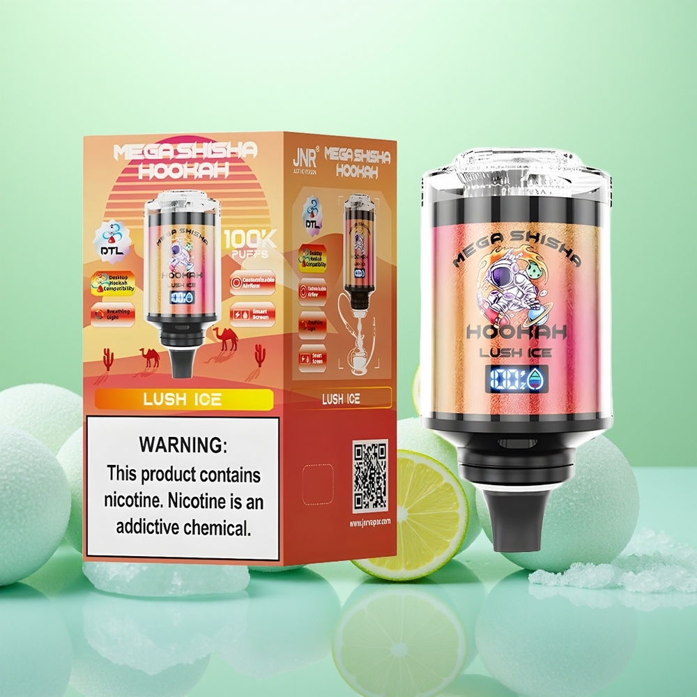 JNR Mega Shisha Hookah 100K Glace Raffraîchissante avec Écran Intelligent et Batterie Rechargeable