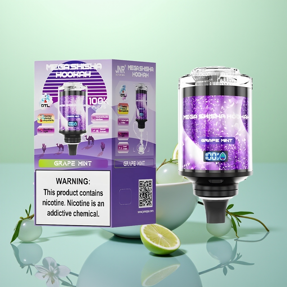 JNR Mega Shisha Hookah 100K Menthe Raisin 2200mAh Écran Intelligent