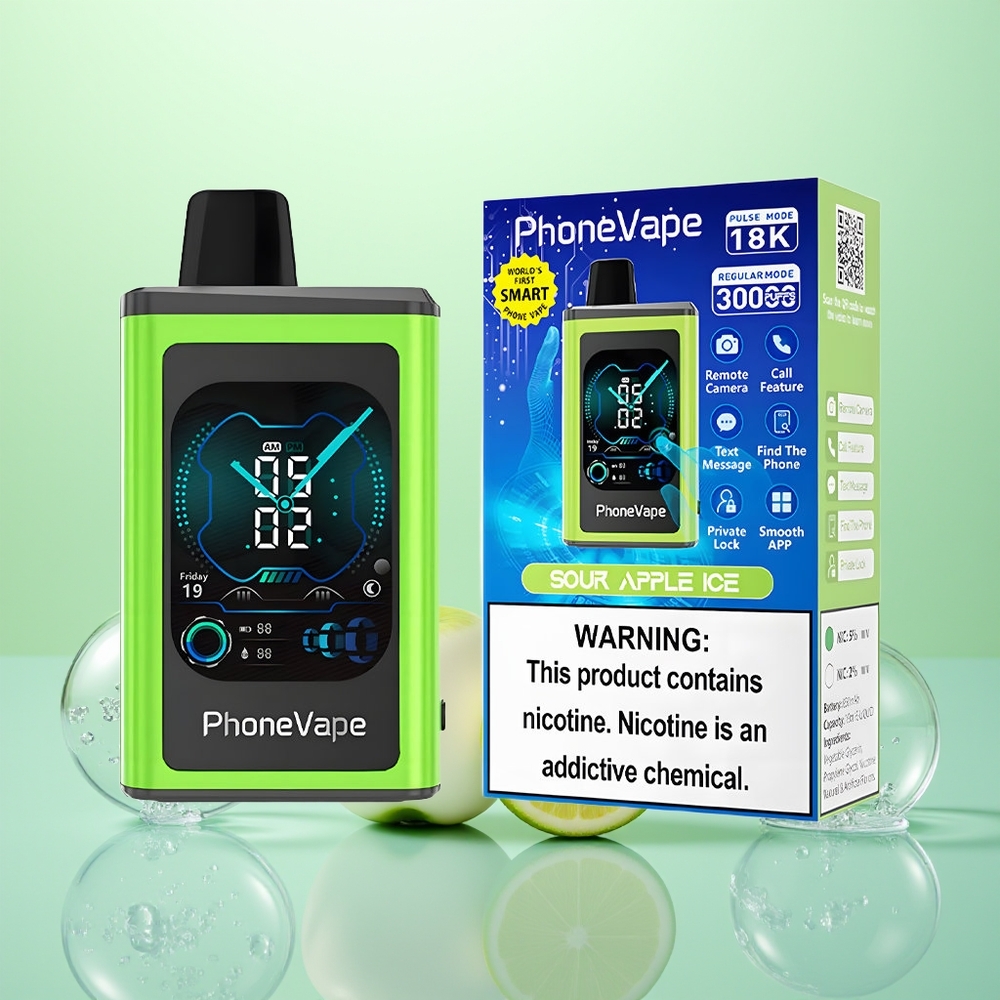 JNR PhoneVape 30000 Pomme Acidulée Glace avec Turbo et Écran Complet