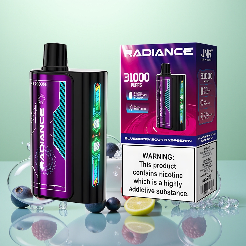 JNR Radiance 31000 Myrtille Acidulée Framboise avec Écran Animé et Double Bobine Maillée