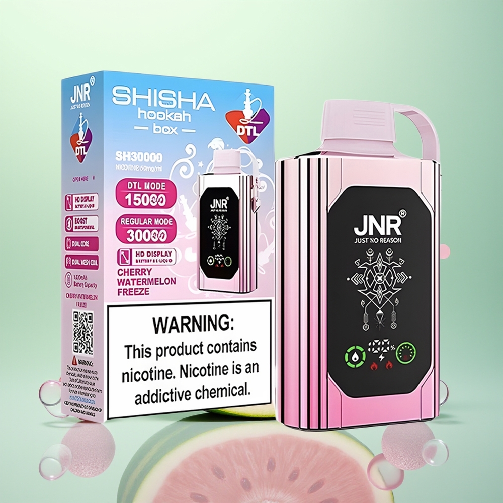 JNR Shisha Hookah Box 20500 Glace Pastèque Cerise avec HD Display et Double Mesh Coil