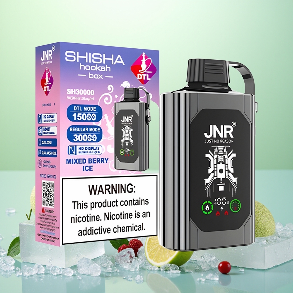 JNR Shisha Hookah Box 20500 Glace aux Baies Mixtes avec Double Noyau et Affichage HD