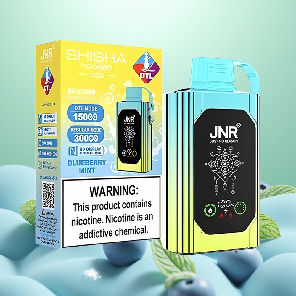 JNR Shisha Hookah Box 20500 Menthe Myrtille HD Double Mesh Charge Rapide Type-C