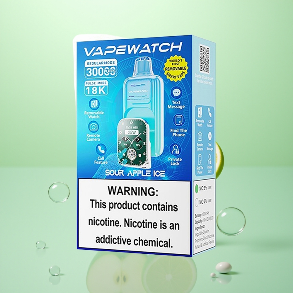 JNR VapeWatch 30000 Pomme Acidulée Glace Double Mesh Charge Rapide 1000mAh