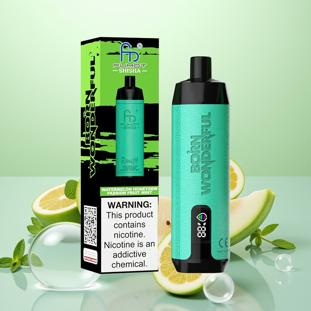 RandM Fumot Shisha 10000 Pastèque Melon de Miel Fruit de la Passion Menthe avec Indicateur LED
