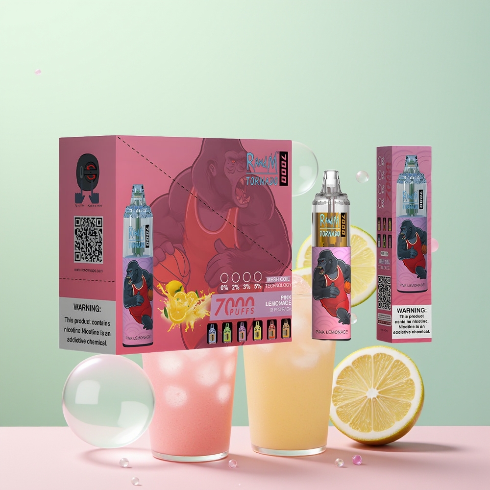 RandM Fumot Tornado 7000 Citronnade Rose Électrique 14ML Mesh Lumière RGB
