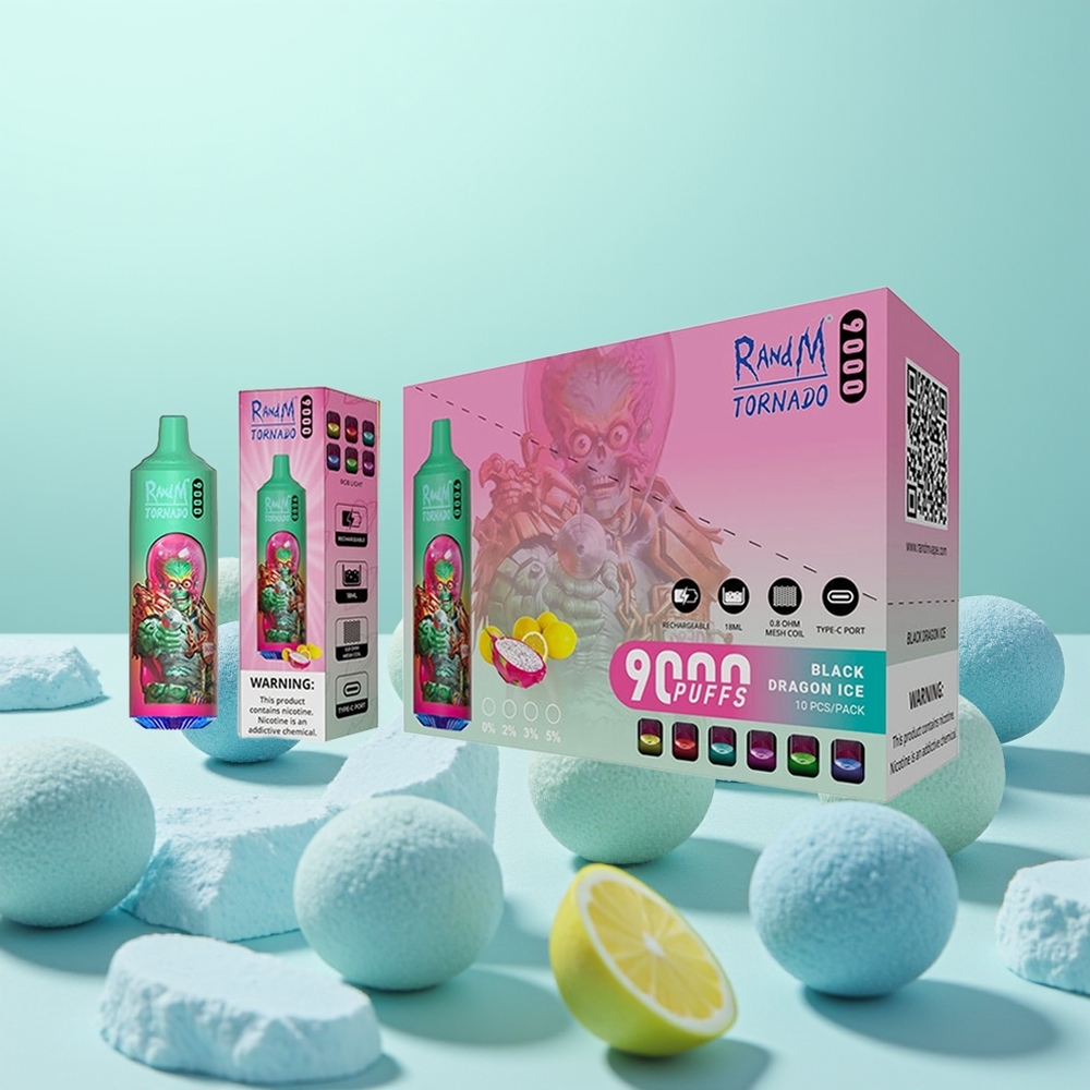 RandM Fumot Tornado 9000 Bleu Framboise Kush à Double Mesh et Affichage RGB