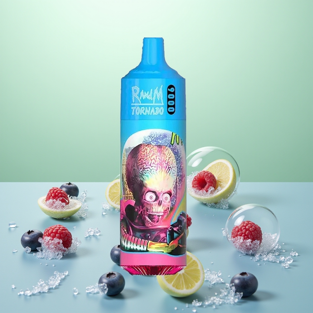 RandM Fumot Tornado 9000 Framboise Acidulée Myrtille avec Affichage RGB et Bobine Mesh