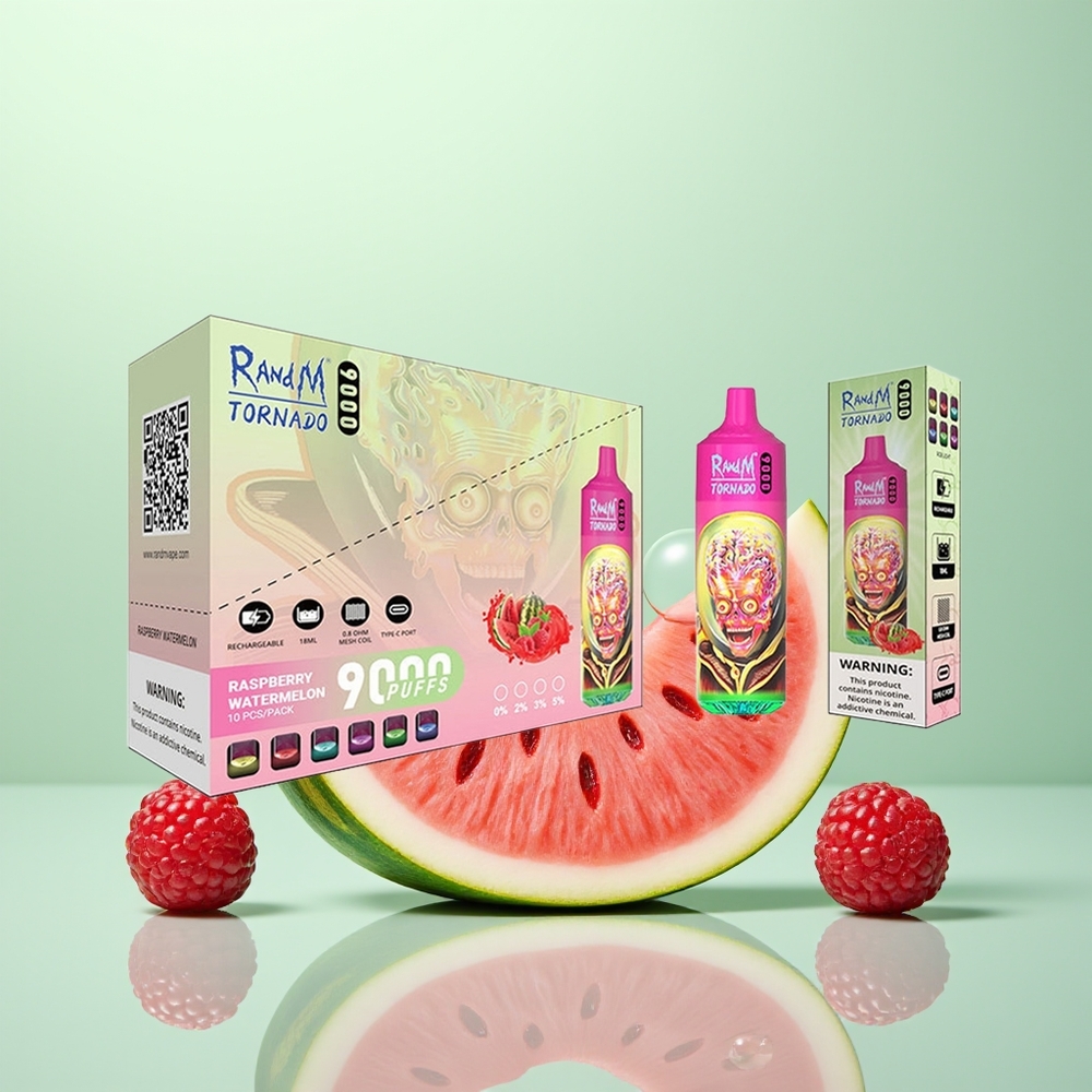 RandM Fumot Tornado 9000 Framboise Pastèque Rechargeable à Affichage RGB