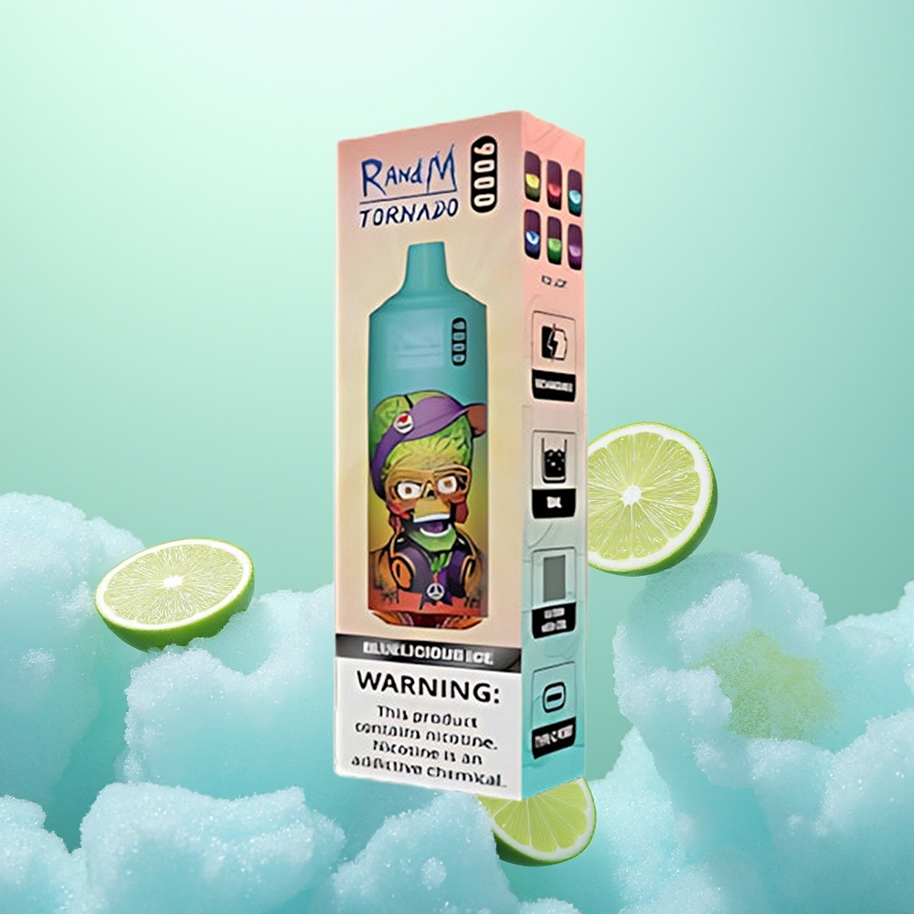 RandM Fumot Tornado 9000 Glacé Bleu Délicieux avec 18 mL et Mesh Coil