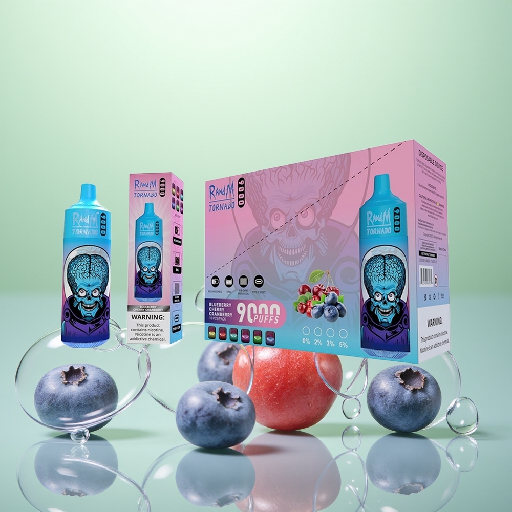 RandM Fumot Tornado 9000 Myrtille Cerise Cranberry Affichage RGB Résistance Mesh