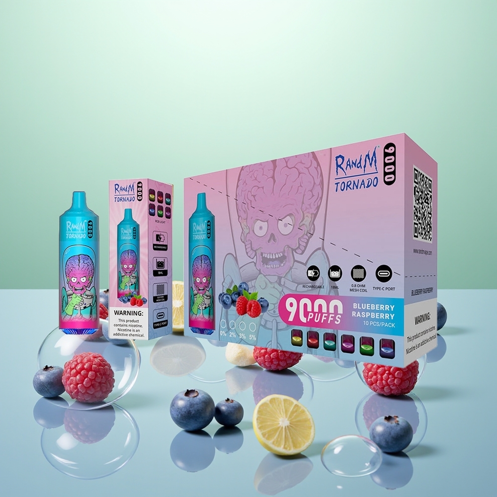RandM Fumot Tornado 9000 Myrtille Framboise Rechargeable à Affichage RGB