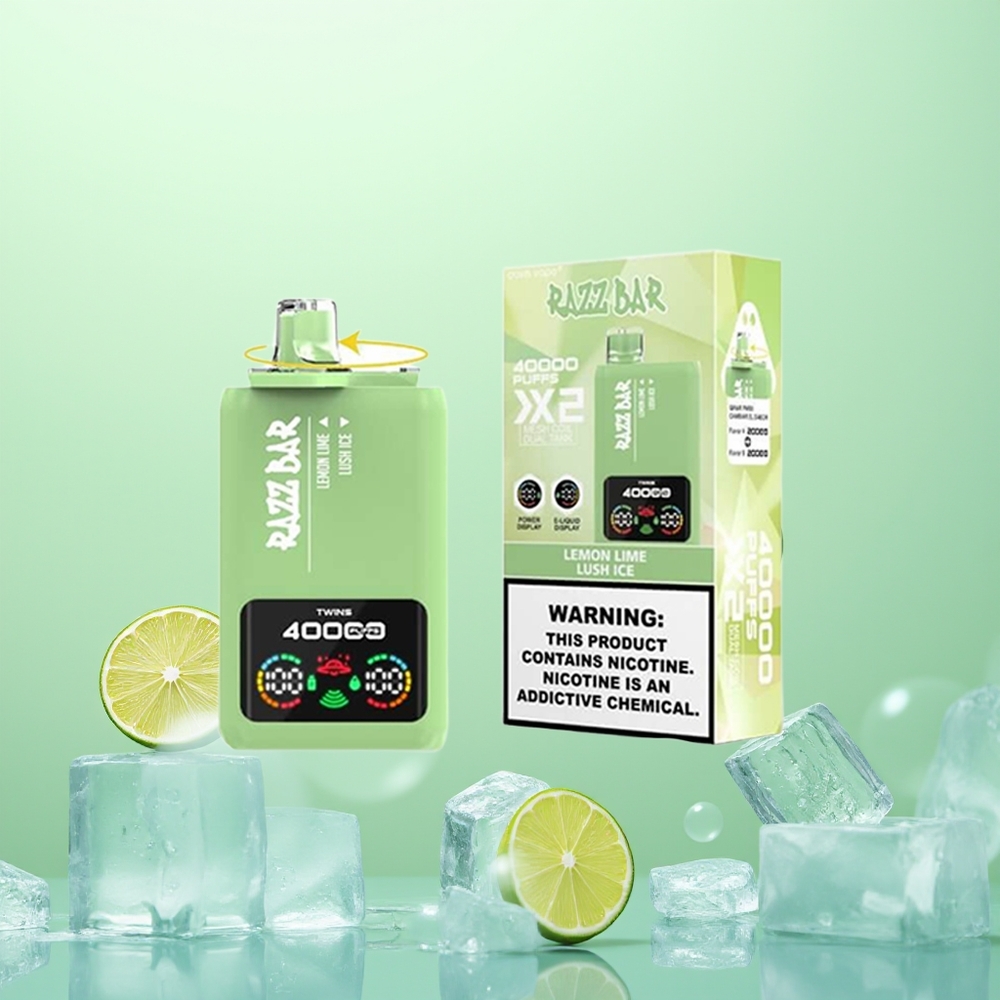 Razz Bar 40000 Citron Vert - Glace Somptueuse avec Affichage d'Énergie et Double Bobine Mesh 1.0Ohm