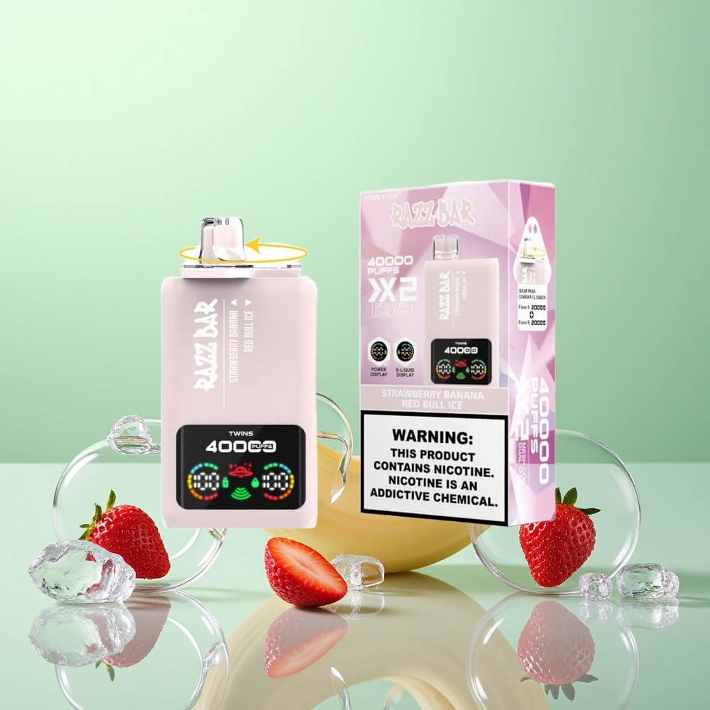Razz Bar 40000 Fraise Banane - Red Bull Glace Écran Puissant Double Mesh