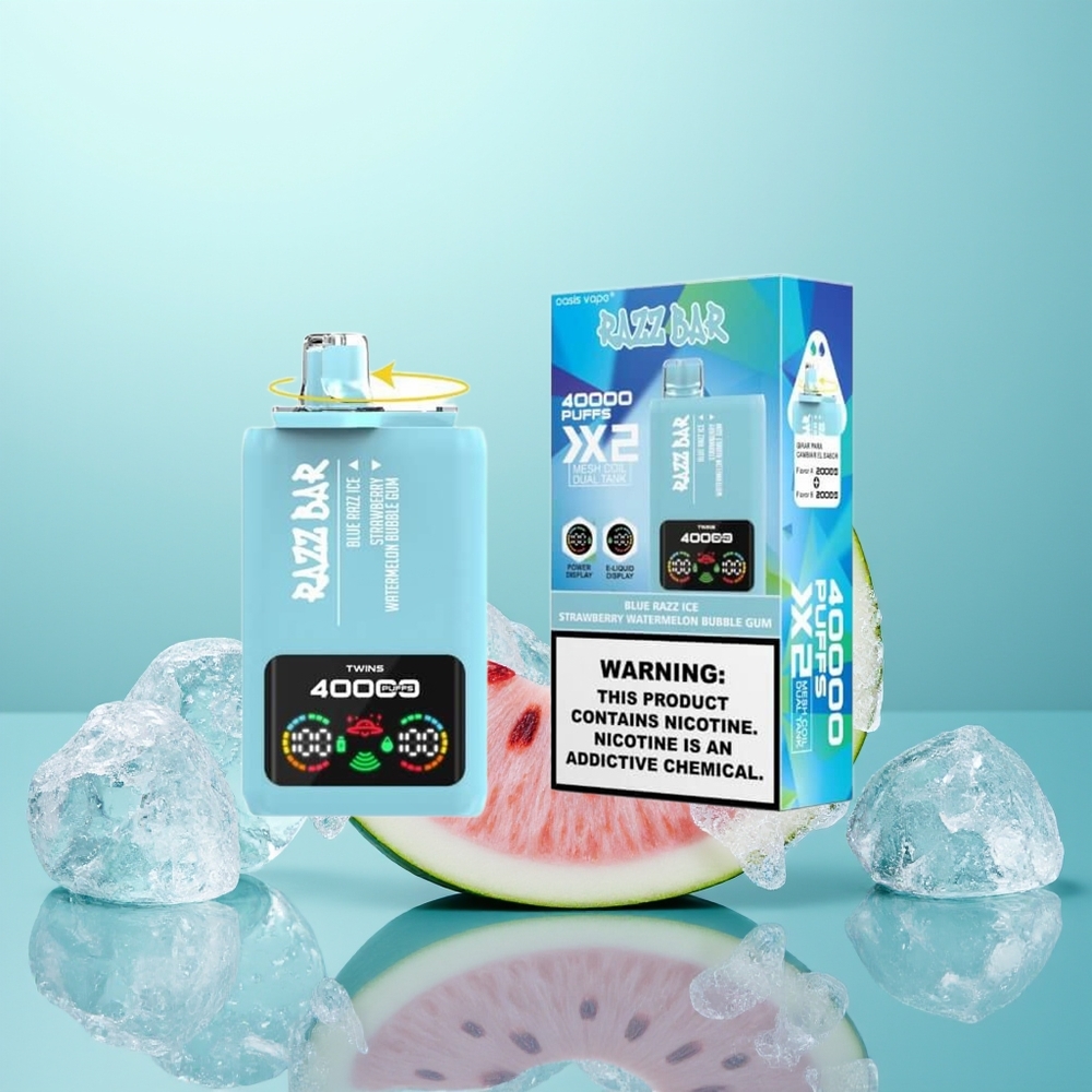 Razz Bar 40000 Fraise-Pastèque Givrée à la Myrtille-Bulle, Affichage Écran Puissant, Double Bobine Mesh 1.0Ohm