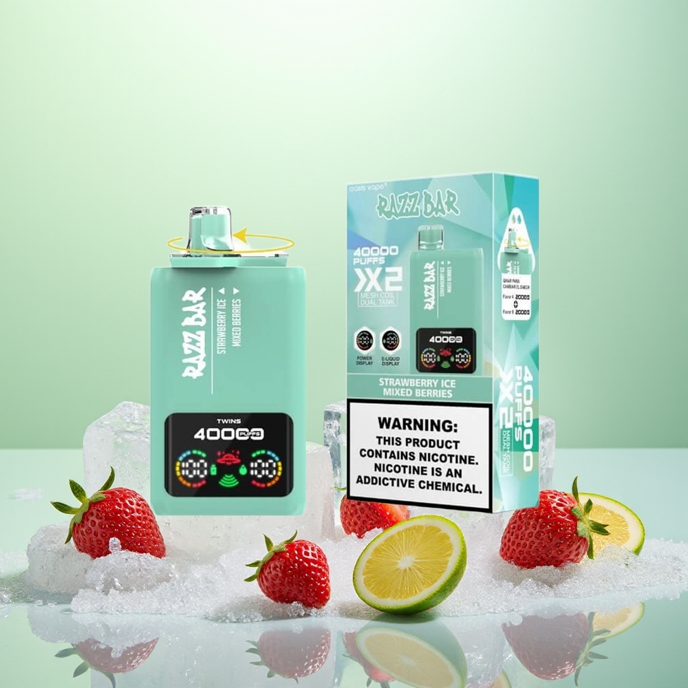 Razz Bar 40000 Glace à la Fraise - Baies Mixtes avec Affichage Écran et Double Bobine Mesh 1.0Ohm
