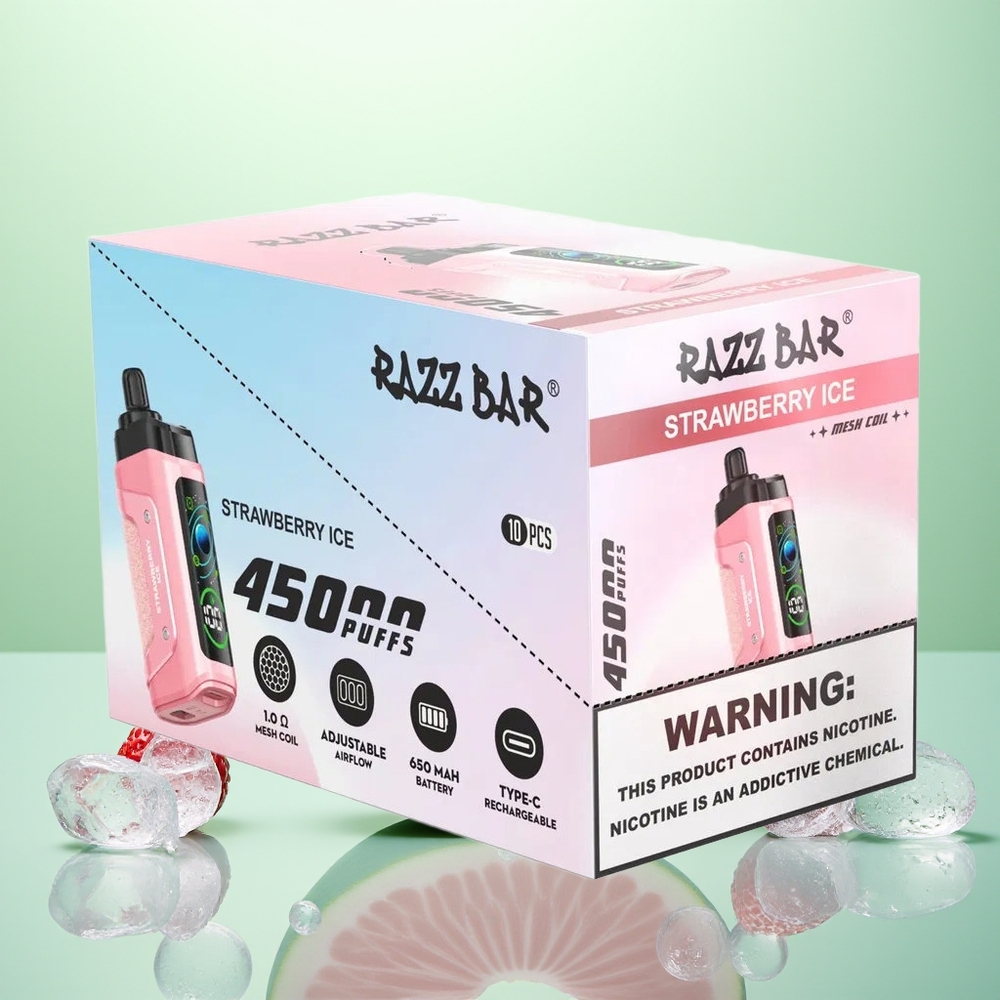 Razz Bar 45000 Glace à la Fraise Rechargeable avec Résistance Mesh