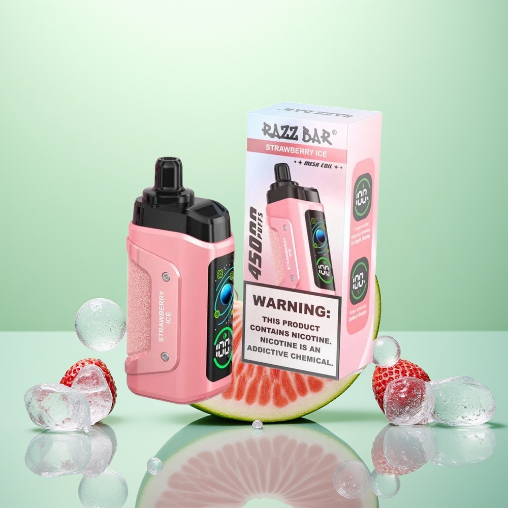 Razz Bar 45000 Glace à la Fraise Rechargeable avec Résistance Mesh