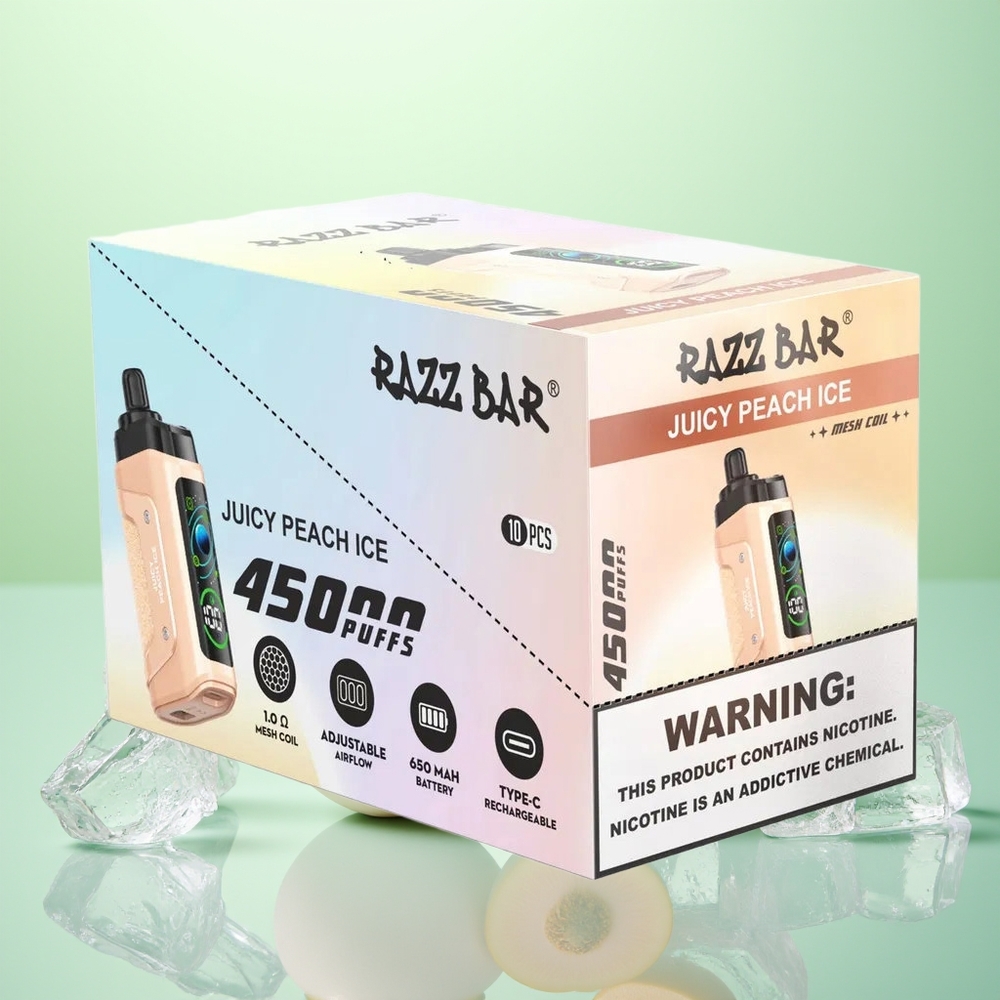 Razz Bar 45000 Pêche Juteuse Glace avec Bobine Mesh et Airflow Réglable