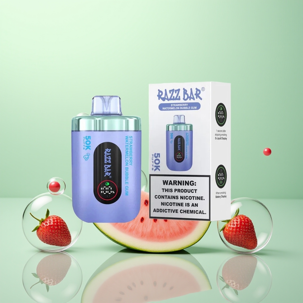 Razz Bar 50K Chewing-gum Bulle Fraise Pastèque avec Batterie 650 Mah et 2% Nicotine