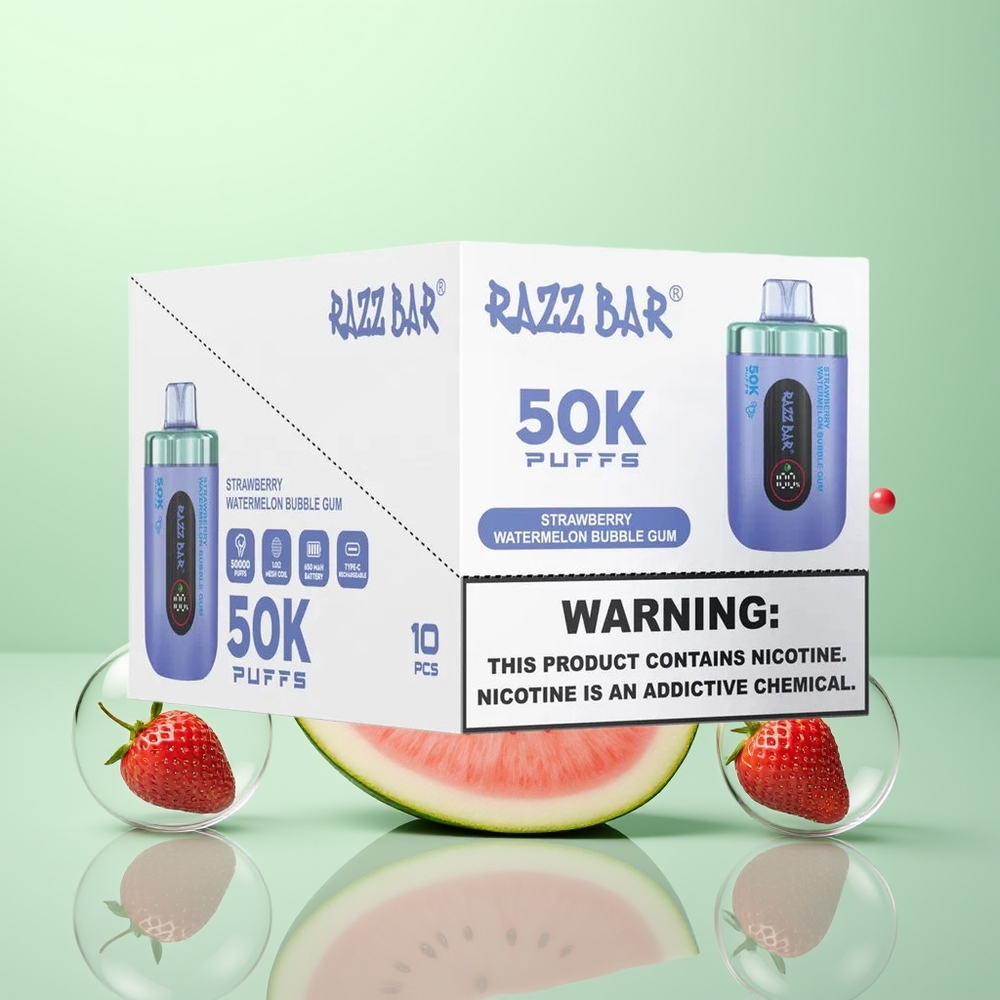 Razz Bar 50K Chewing-gum Bulle Fraise Pastèque avec Batterie 650 Mah et 2% Nicotine
