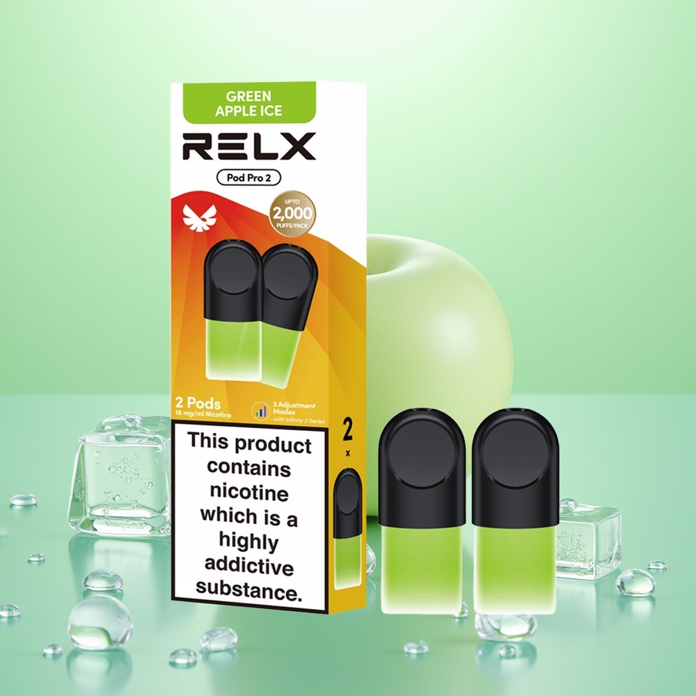 Relx Pod Pro 2 Vape Device Pomme Verte Glacée 1.9ml Boost Mode 2 Pods